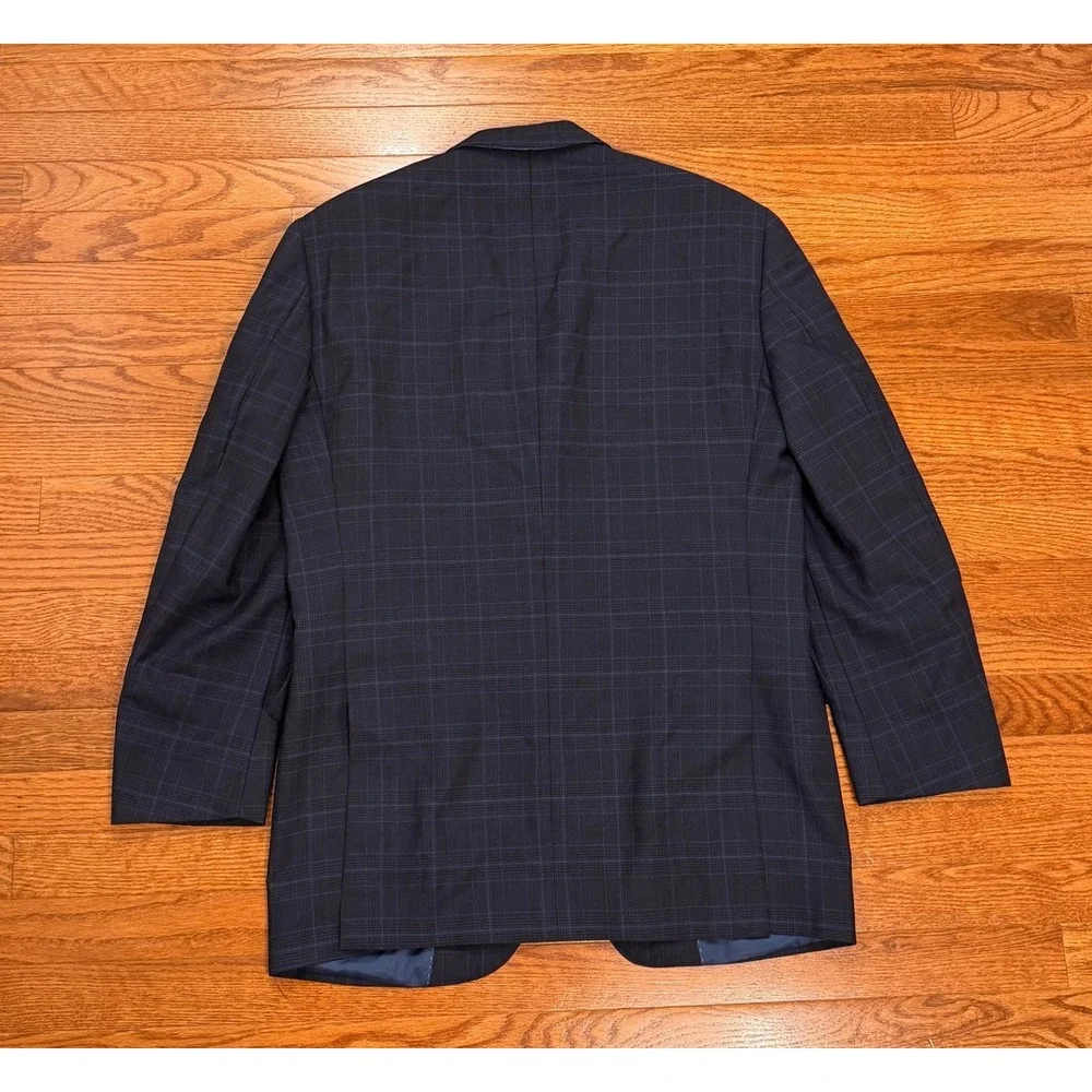 Peter Millar Sport Coat Mens 40R Wool Navy Blue Plaid Blazer Jacket 3 Button